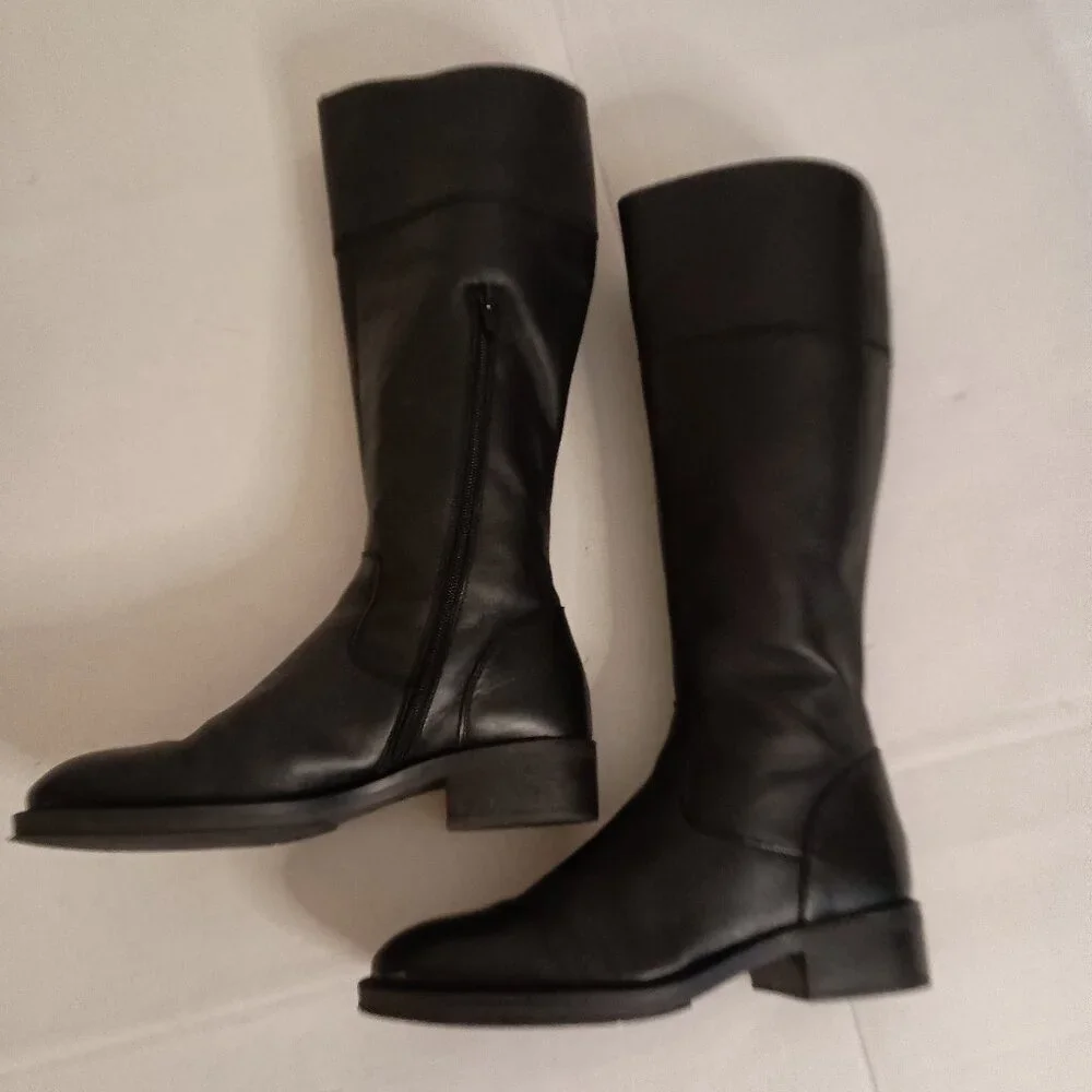 Frau Black Leather Knee High Boots Womens Size 8 - Picture 7 of 16